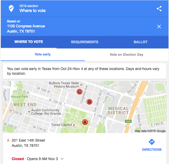 Use Google to find your Polling Locations